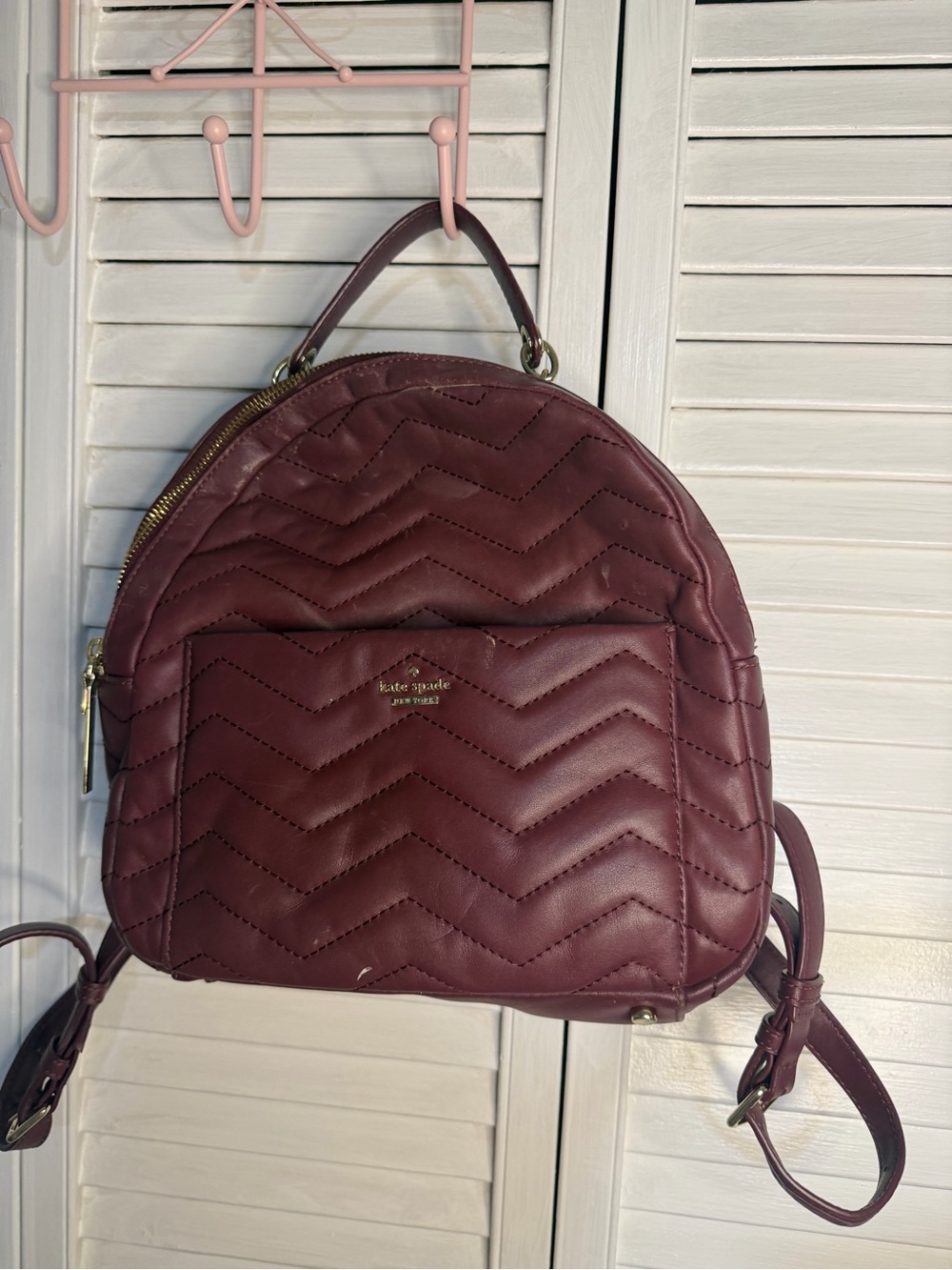 kate spade Quilted Chevron Leather Backpack in Wine